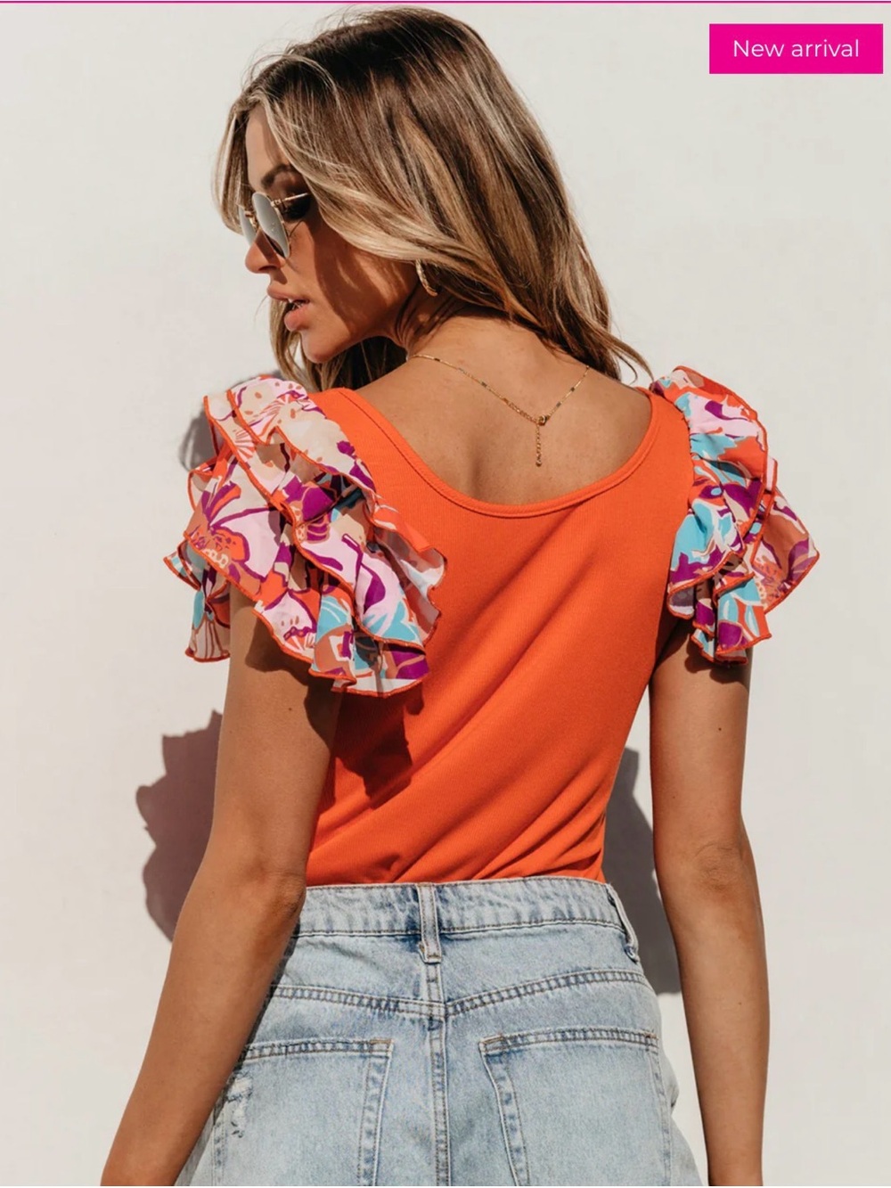 Women’s Coral Ruffle Sleeve Tank Bodysuit